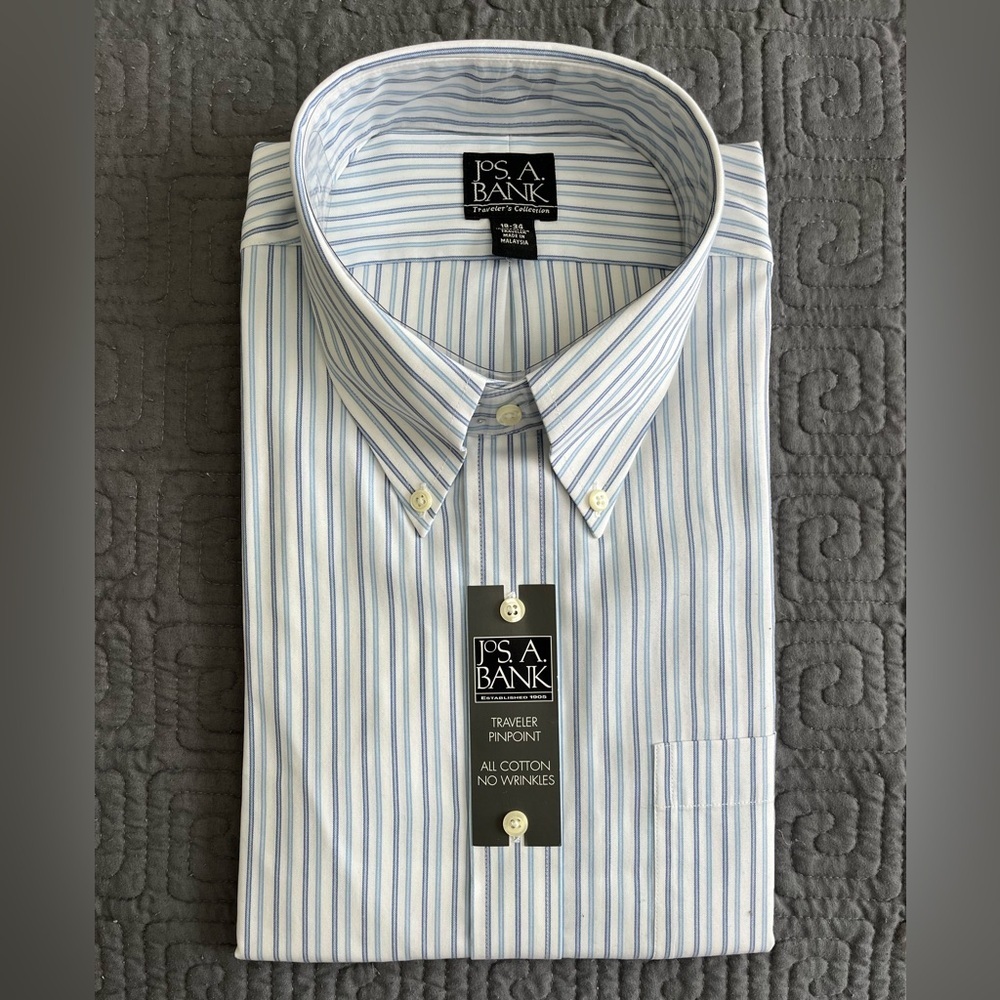 Jos. A. Bank Men's White and Blue Pinstripe Dress Shirt